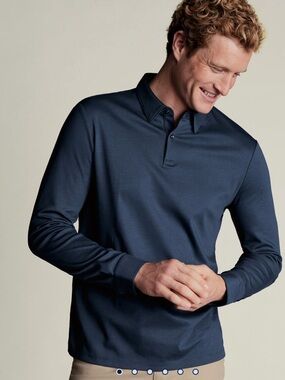 Charles Tyrwhitt Men's Long Sleeve Jersey Polo - Navy Blue